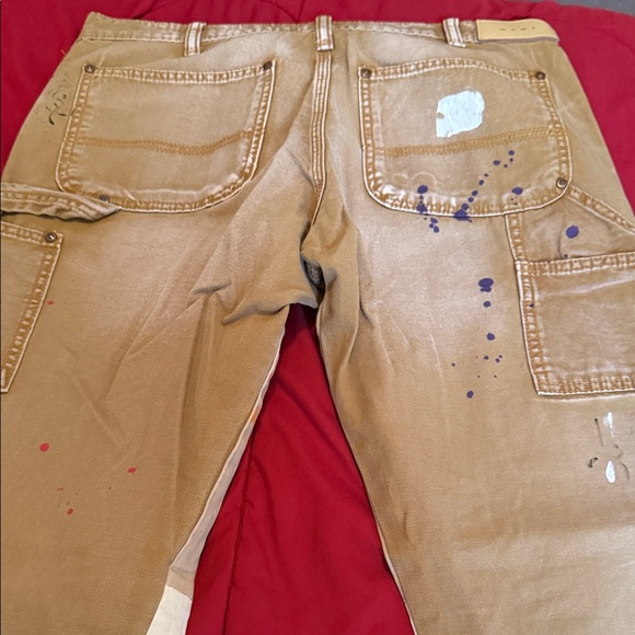 MNML Artistic Tan Pants with Paint Splatter - Picture 7 of 9